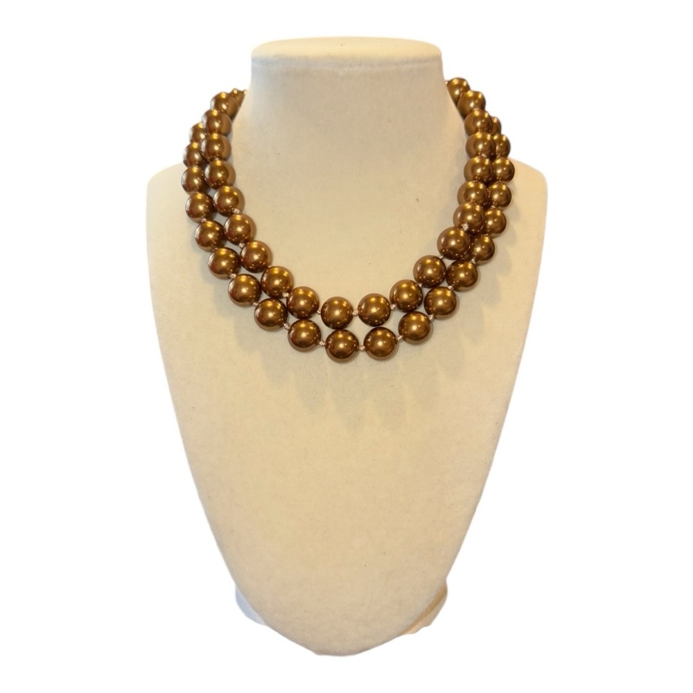 Chocolate/Bronze double strand faux pearl Adjustable choker necklace. JB4